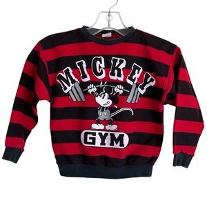 Mickey Mouse Gym Crewneck Sweater Red and Black Stripes One Size Unisex Vintage